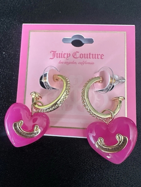 Juicy Couture Jewelry - Juicy Couture Hot Pink Heart Hoop Earrings with Gold-Tone Details